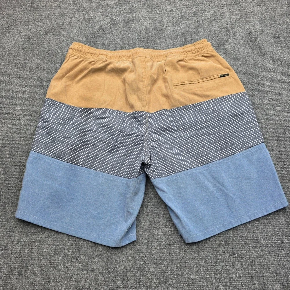 Volcom‎ Threezy Mens Shorts Sz Medium Colorblock Polka Dot Blue Brown Surf Skate